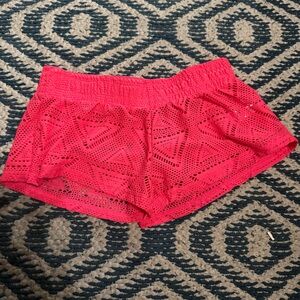 Lagaci Pink High Waist Lace Trim Shorts